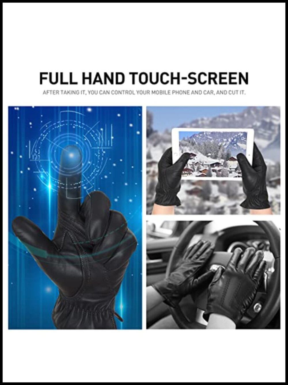 Sheepskin Leather Winter Gloves for Men Cashmere Lined Touchscreen - Picture 3 of 6